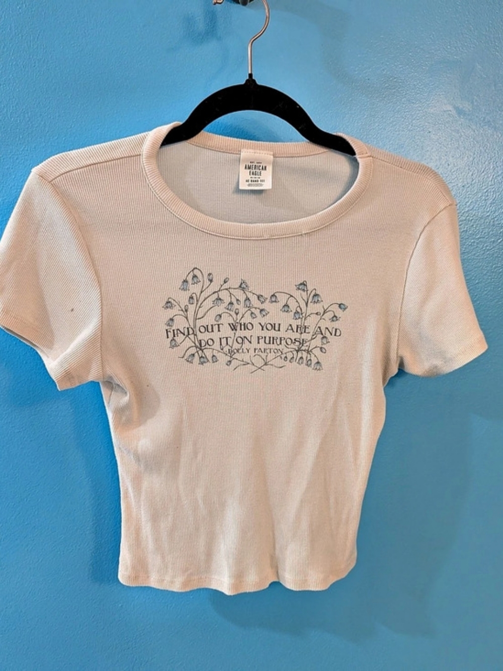 American Eagle AE Dolly Parton Graphic Baby Tee Cream Medium